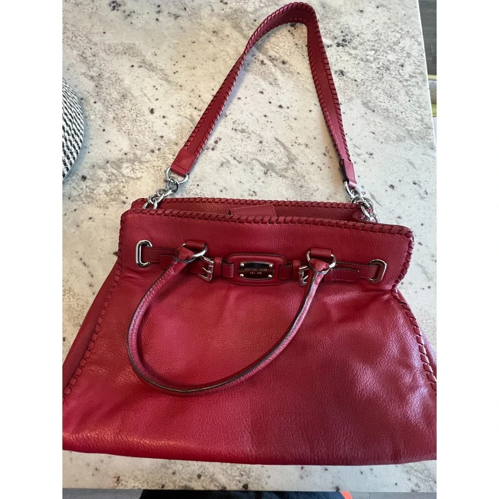 Michael Kors Hamilton Whipped Tote Satchel Red Leather Purse Bag Handbag